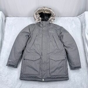 Eddie Bauer WeatherEdge Down Parka Mens Large Gray Waterproof Fur Hood Jacket